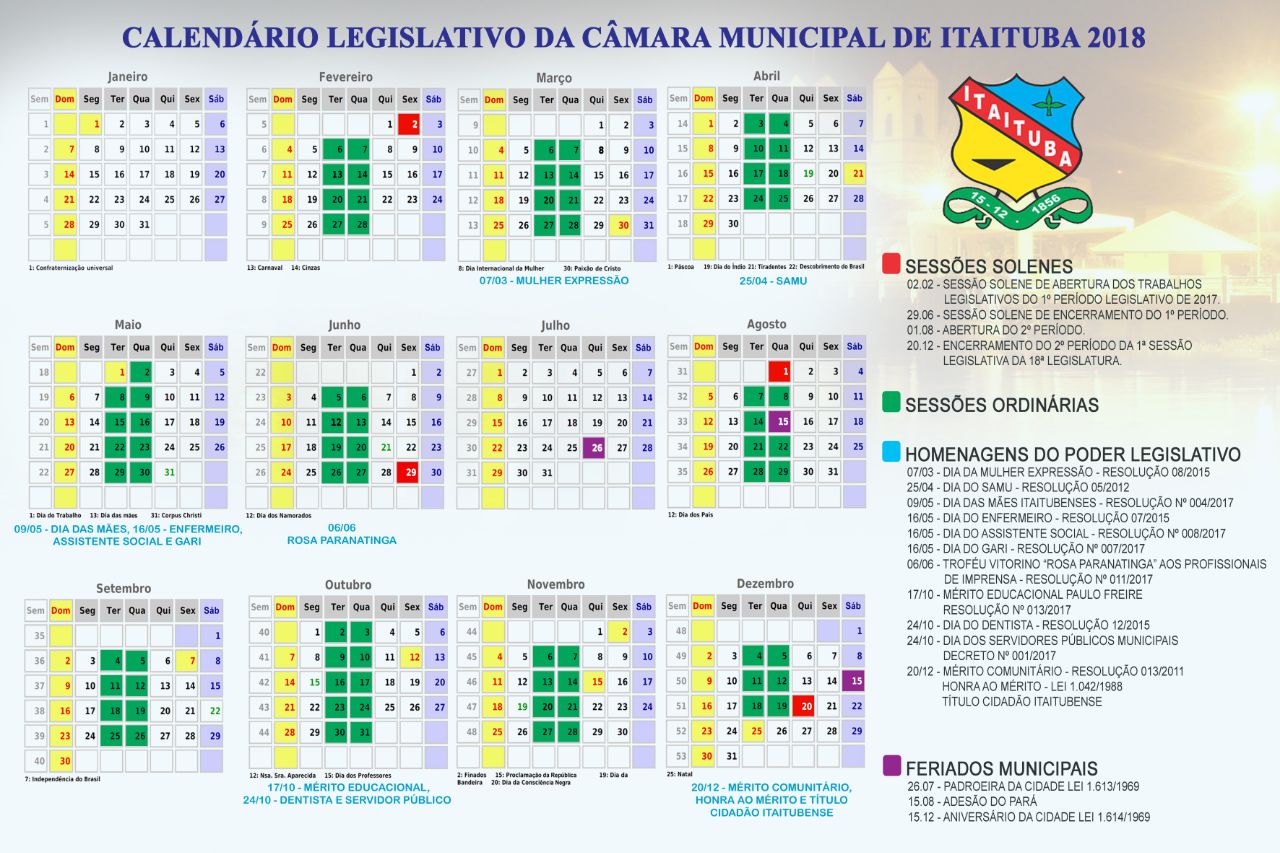 CALENDÁRIO DO LEGISLATIVO MUNICIPAL